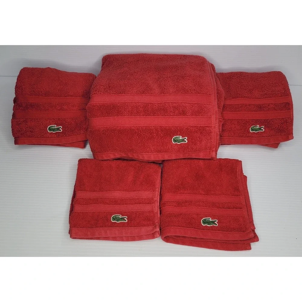 Lacoste Croc Red 100% Cotton Bath, Hand Towel & Washcloth Set